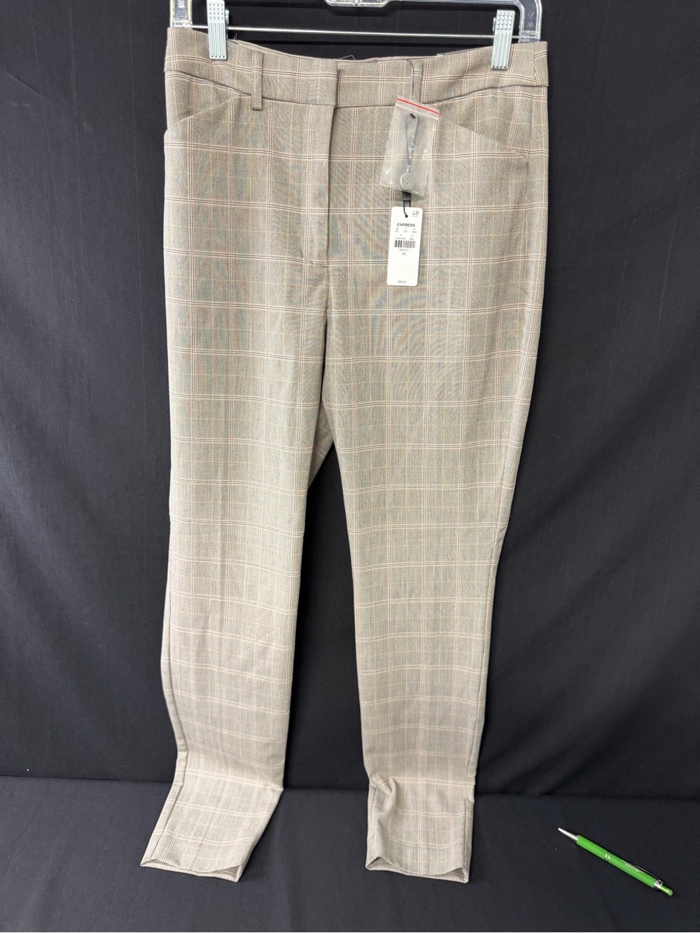 NWT Express Editor Plaid Pants 4L Gray Glen Plaid Straight Leg Trousers